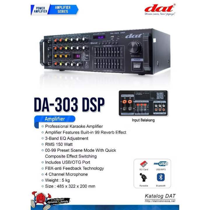Power Amplifier DAT DA-303 DSP with Bluetooth, USB, SD Card, and FM Radio