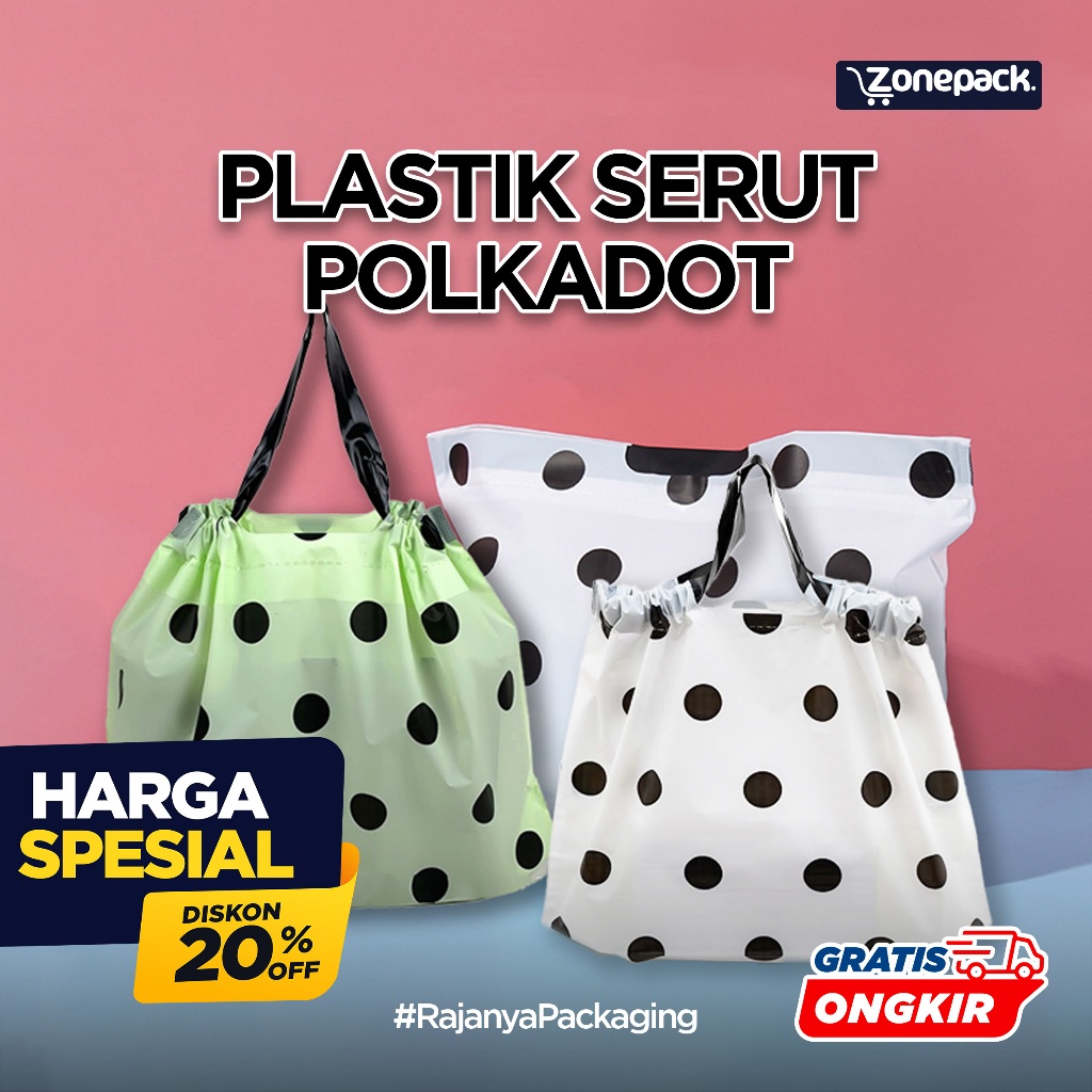 Kantong Plastik Serut Motif Polkadot | Tas Shopping Bag Serut |Totebag Karakter | Tote Shopping Plas
