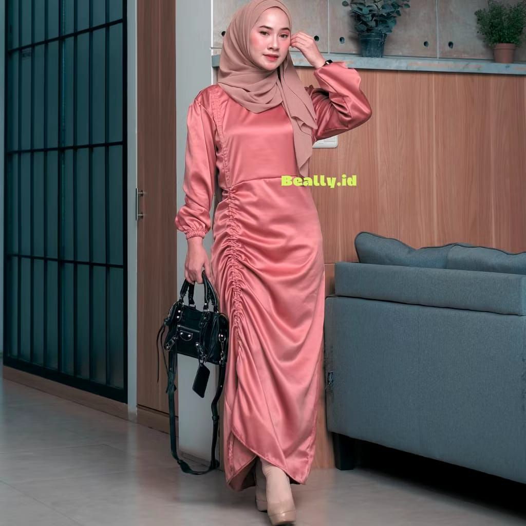 Long Dress Satin Silk Polos – Baju Muslim Pesta Modern