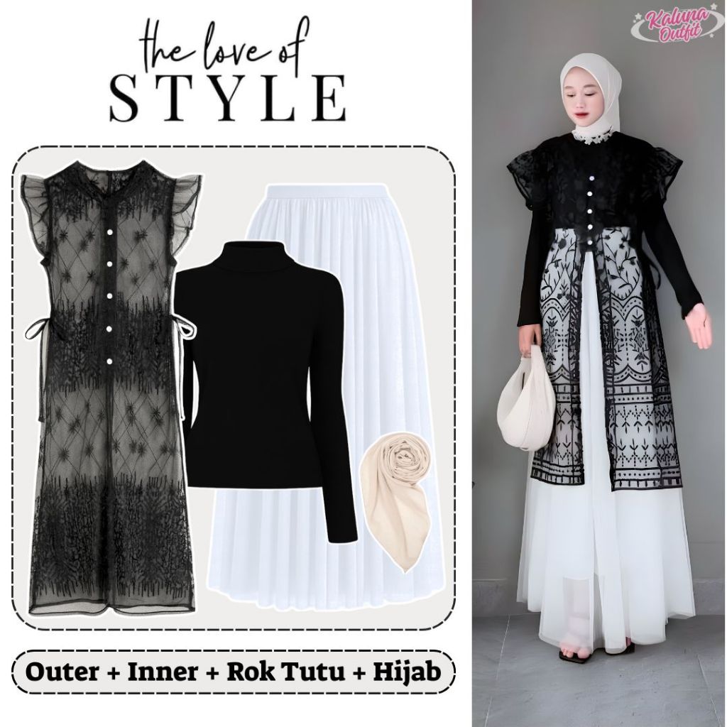 4in1 One Set Lebaran Kekinian (Outer Brukat, Inner, Rok Tutu Tile, Bella Square) Outfit Kondangan Se