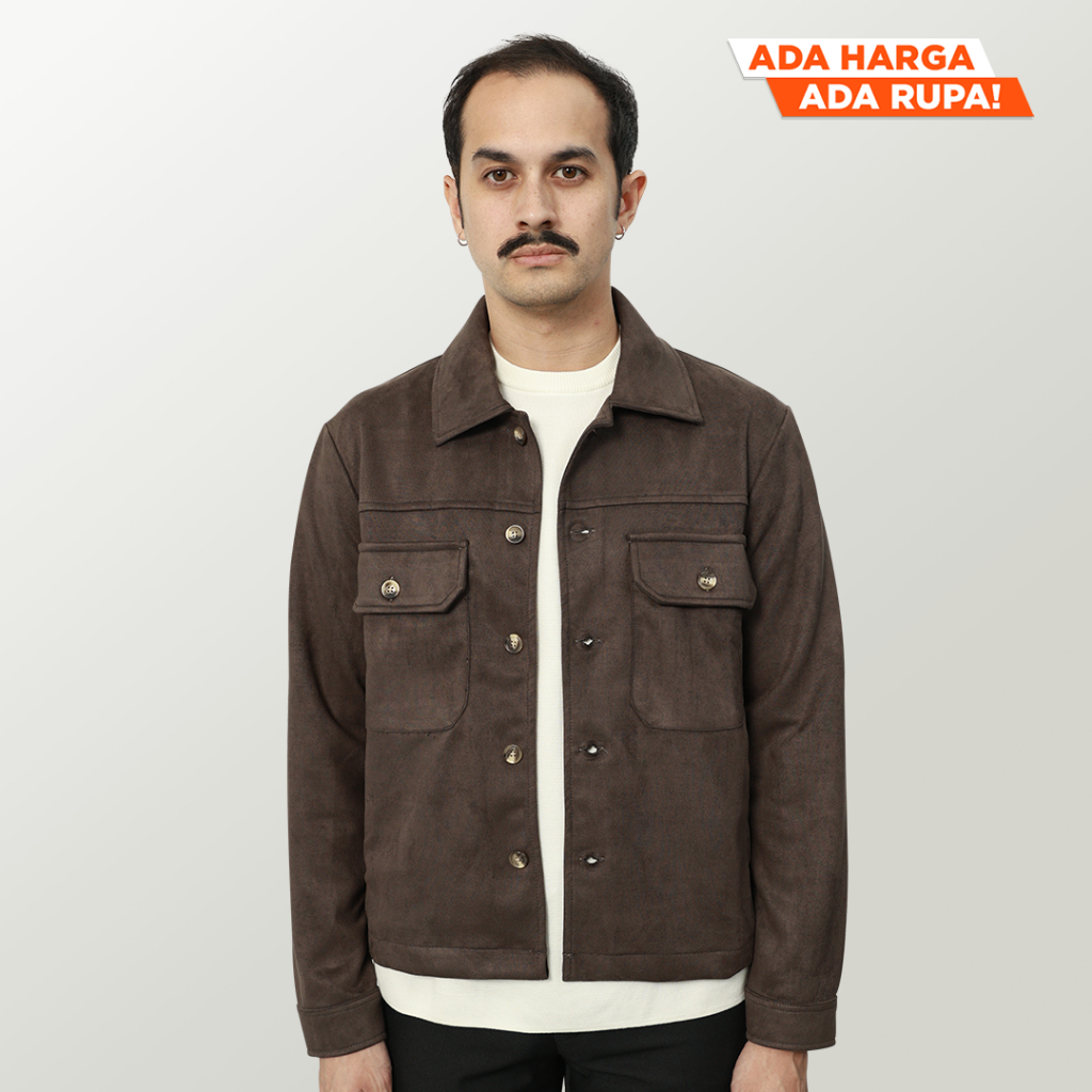 Froyemul FORME SUEDE JACKET DARK BROWN - Jaket Suede Pria Trucker Warna Cokelat Gelap