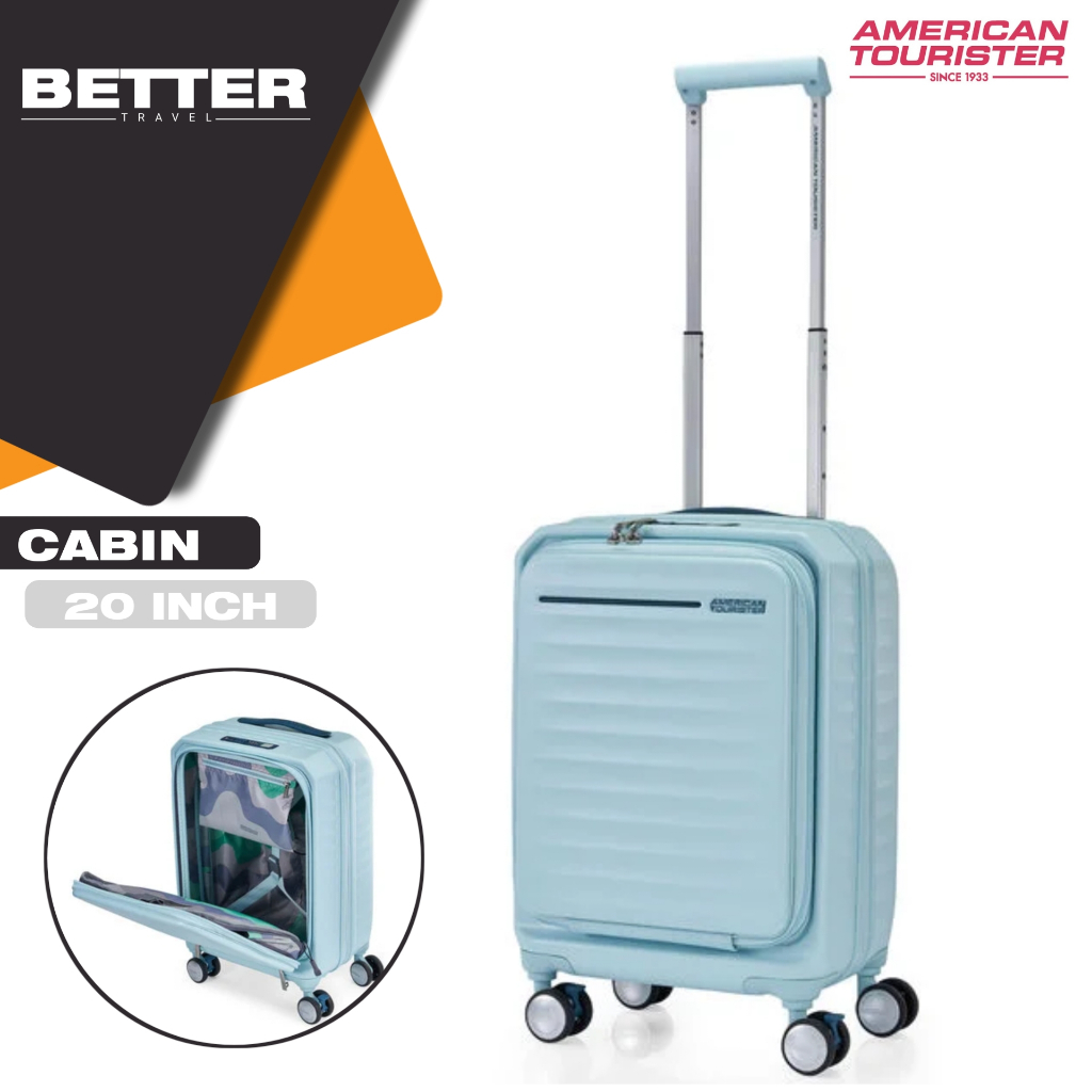 AMERICAN TOURISTER frontec 20 inch koper cabin small laptop kabin hardcase expandable bukaan depan u