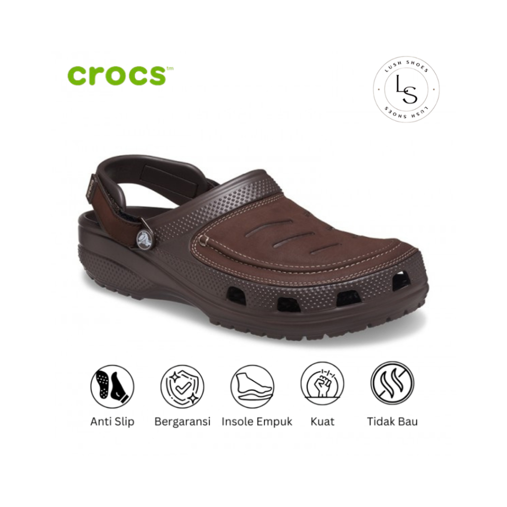 [COKELAT] Crocs Yukon Vista Leather Sandal Slip On Pria Clog Original Casual Bahan Kulit