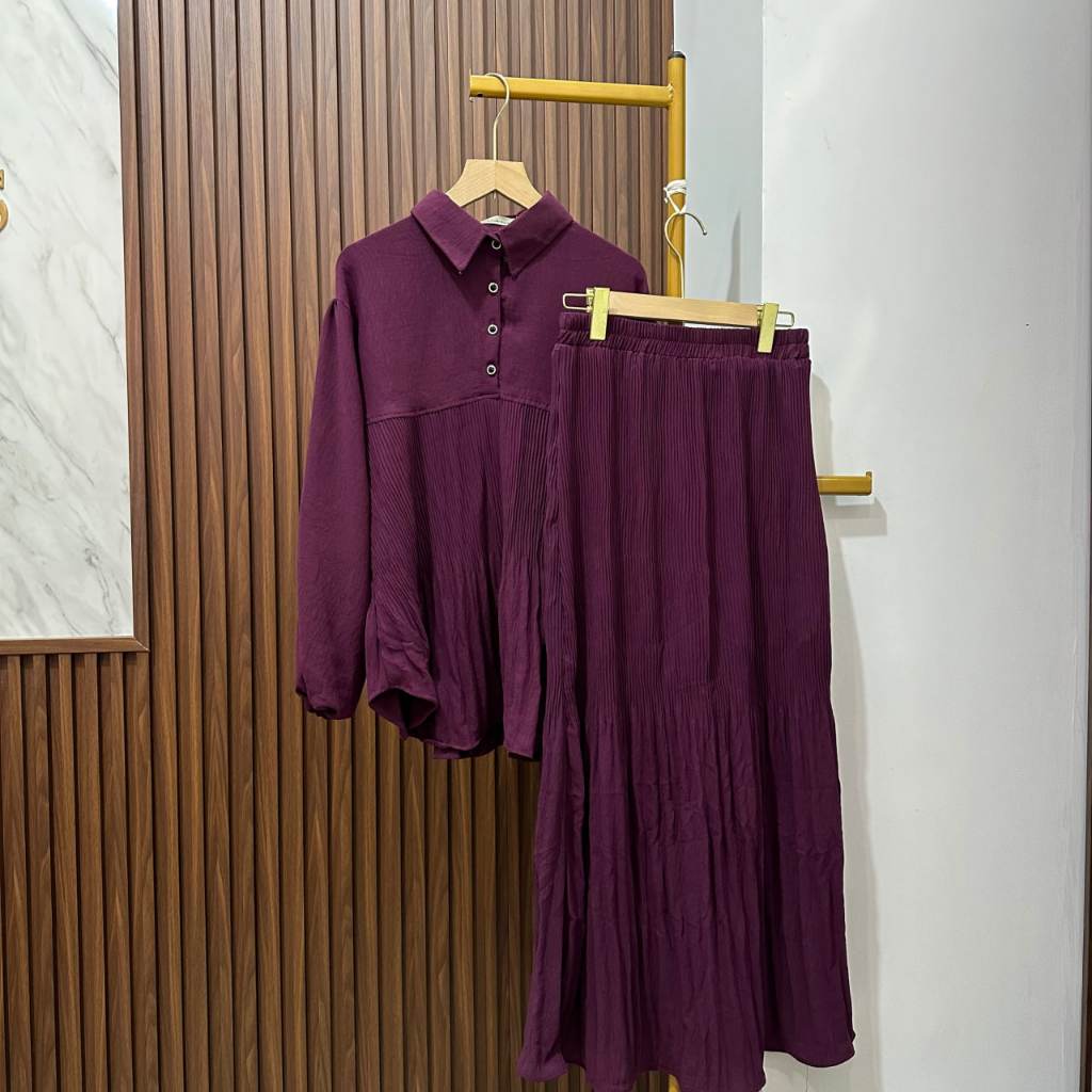 Setelan Rok Wanita Crinkle Polos Premium - One Set Rok Korean Style - Clodia Set Rok