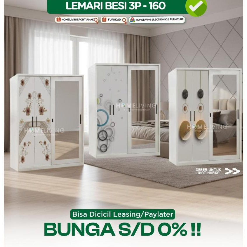 HOMELIVING - LEMARI BESI 3 PINTU SLIDING SWING - LEMARI BESI 3 PINTU 160CM - LEMARI BAJU BESI 3 PINT