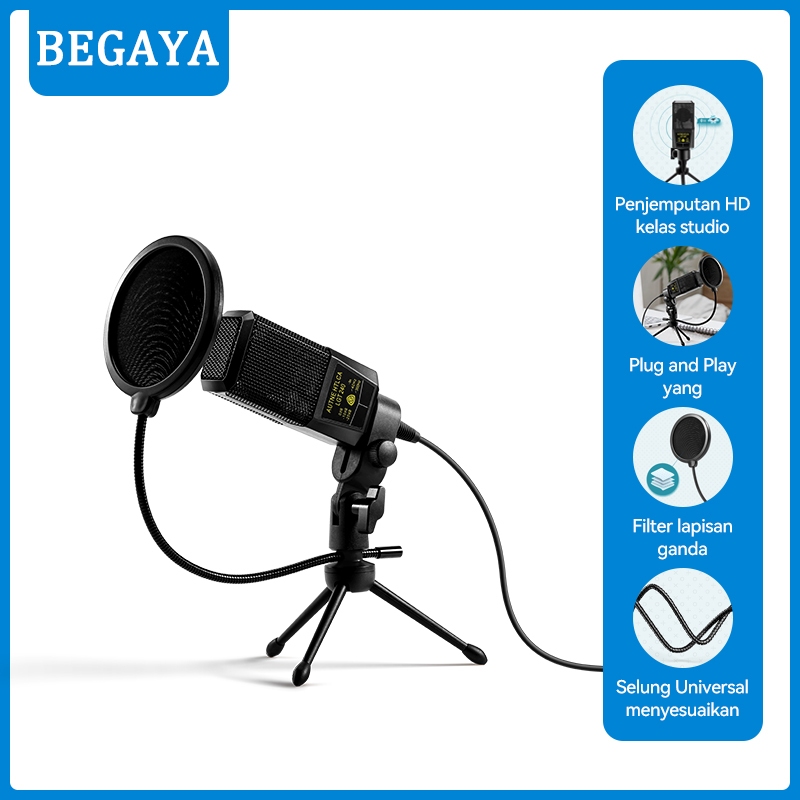 (HOT)BEGAYA Microphone Condenser Professional Dengan Tripod Stand US19 Mic karaoke Kabel Untuk Live 