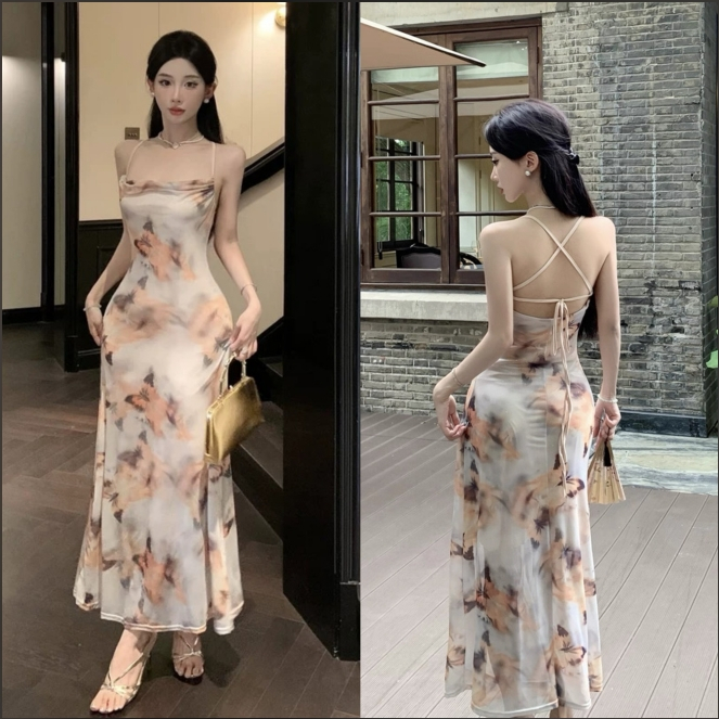 EMITA BLOOM long dress floral daisy retro french dress vintage korean styler baju gaun dress pantai 