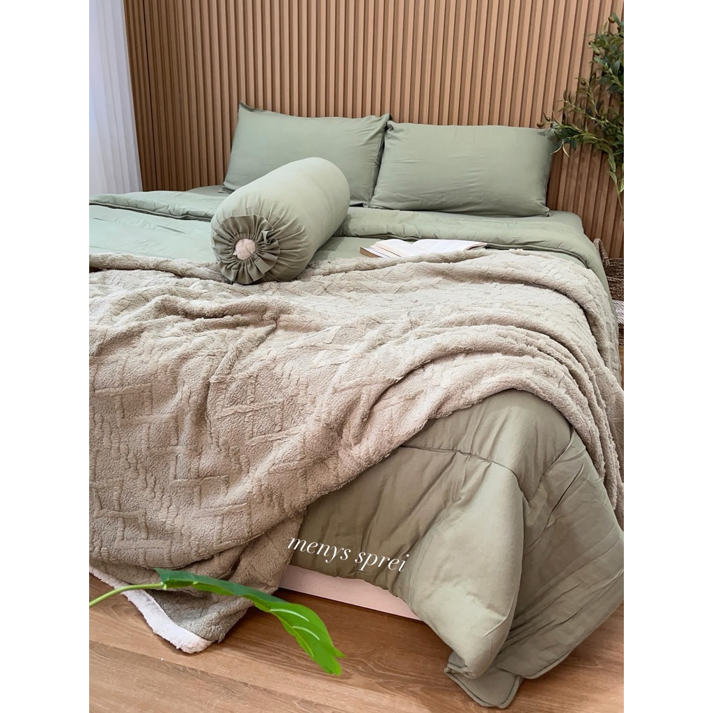 Menys - Polos Olive | Sprei Katun Halus dan Lembut | Sprei Anti Geser