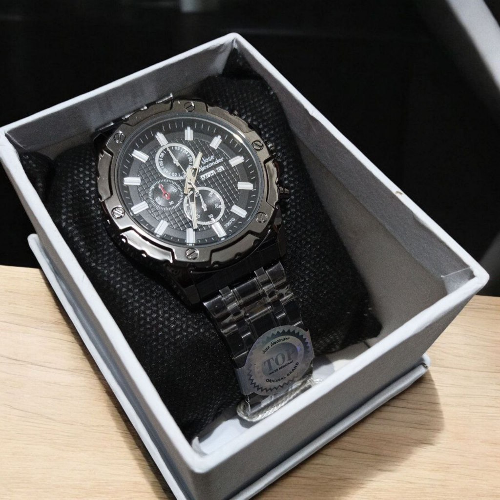 Jam Tangan Pria Jose Alexandre Tanggal Hari Aktif Rantai Stainless Free Box