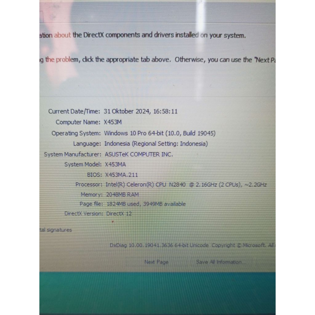 Laptop Second Asus X453M