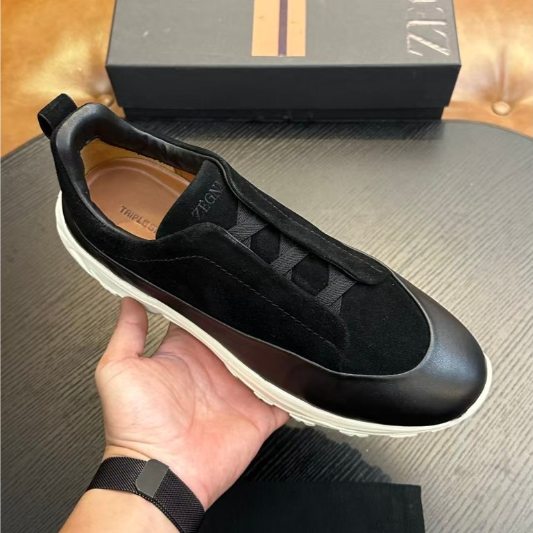 Zegna sepatu olahraga istirahat hitam untuk pria sepatu istirahat kulit velvet