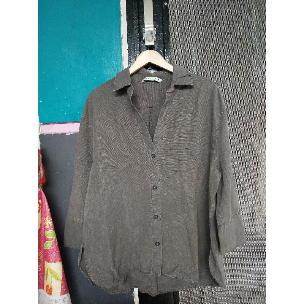 ZARA DENIM ABU GELAP KEMEJA/BLOUSE