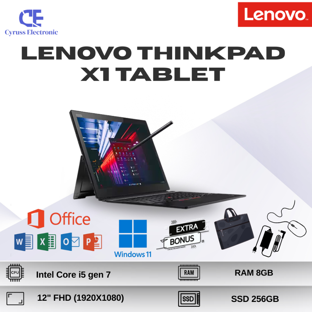 Laptop Tablet 2n1 Lenovo Thinkpad X1 Tablet Intel Core i7 Gen 8 RAM 8GB SSD 256GB Layar 12in Second 