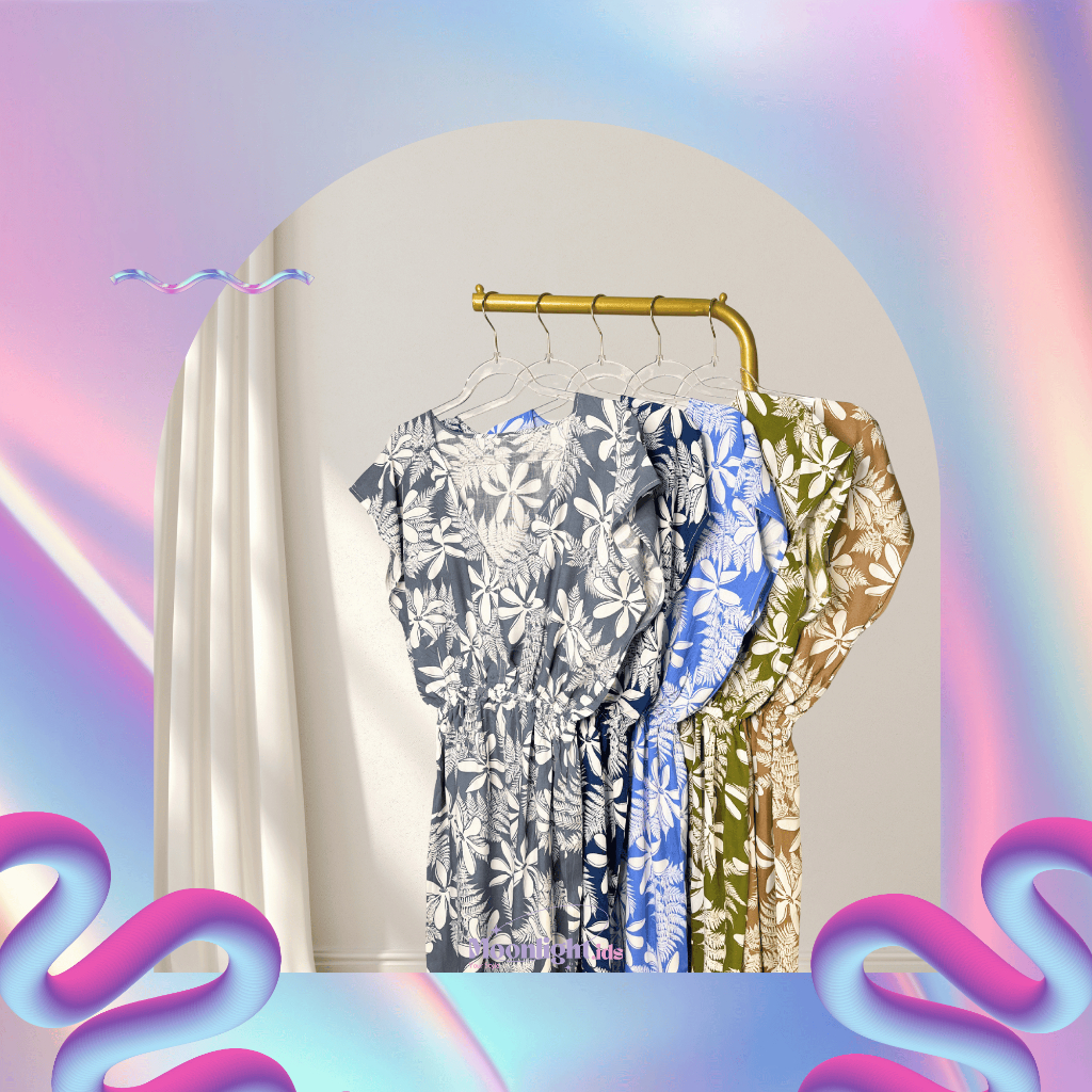 Daster Tidur V-neck Motif Irish Panjang Rayon Bali Fit Nyaman Kombinasi Karet Murah Kekinian