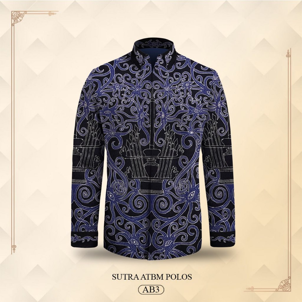 Kemeja pria lengan panjang pola batik tulis bahan atbm sutera premium baju batik tulis polosan pria 