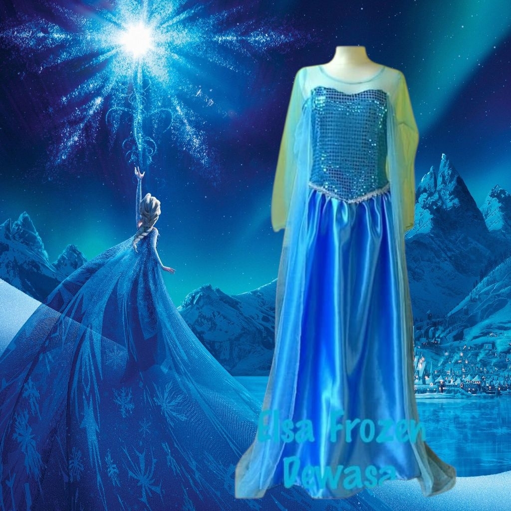 (Tangan Tulle) Elsa Frozen Dewasa Baju Kostum Princess Disney