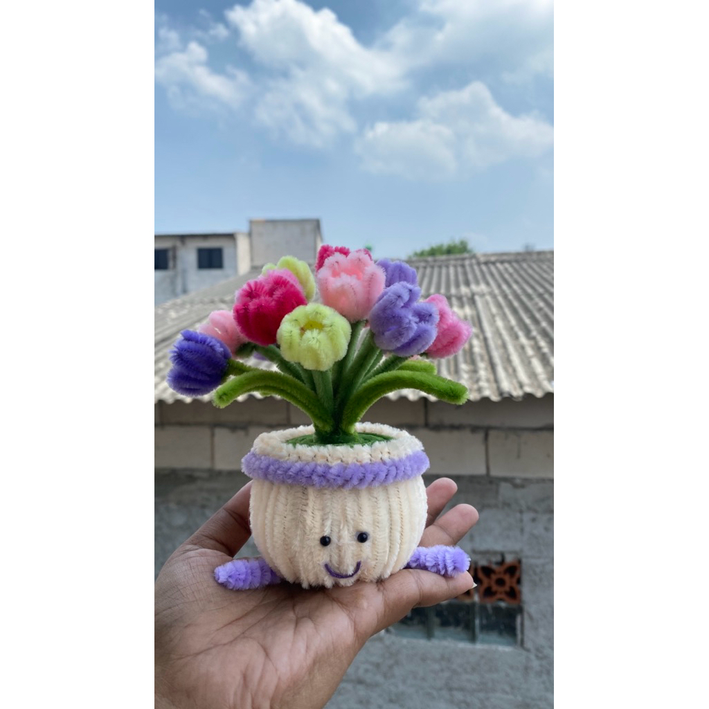 Pot bunga kawat bulu | Mini Tulip | Pot Mini | Pot bunga lucu | hadiah gemes | Hadiah Lucu