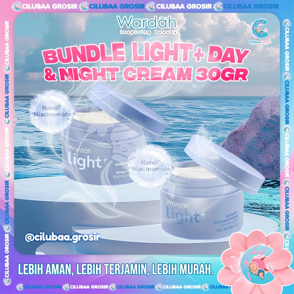 WARDAH Light+ Bundle Hydrashot Intensive Moist & Glowshot Day Moist 30gr Isi 2 Pcs || Krim Pencerah 