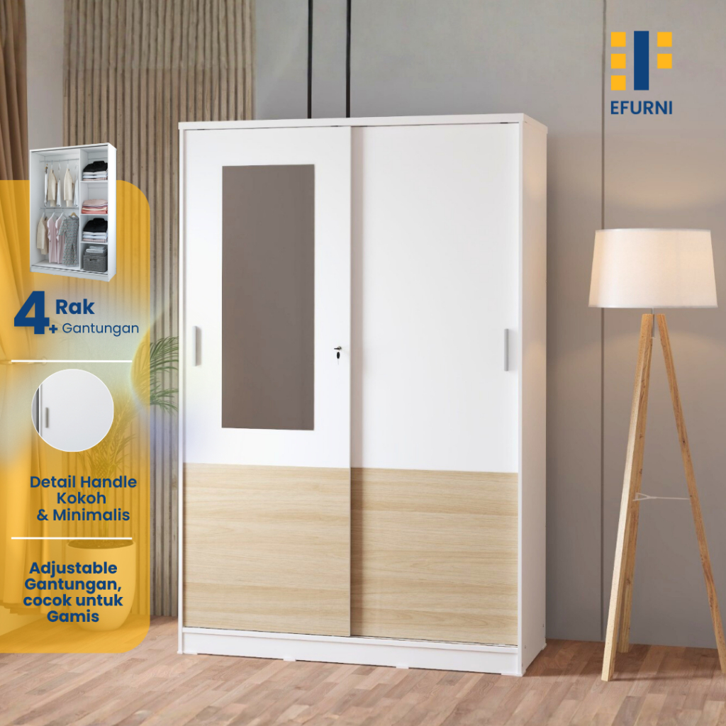 EFURNI Lemari Pakaian Pintu Geser / Sliding / Lemari Sliding 120 / Lemari Baju / Almari Baju Sliding