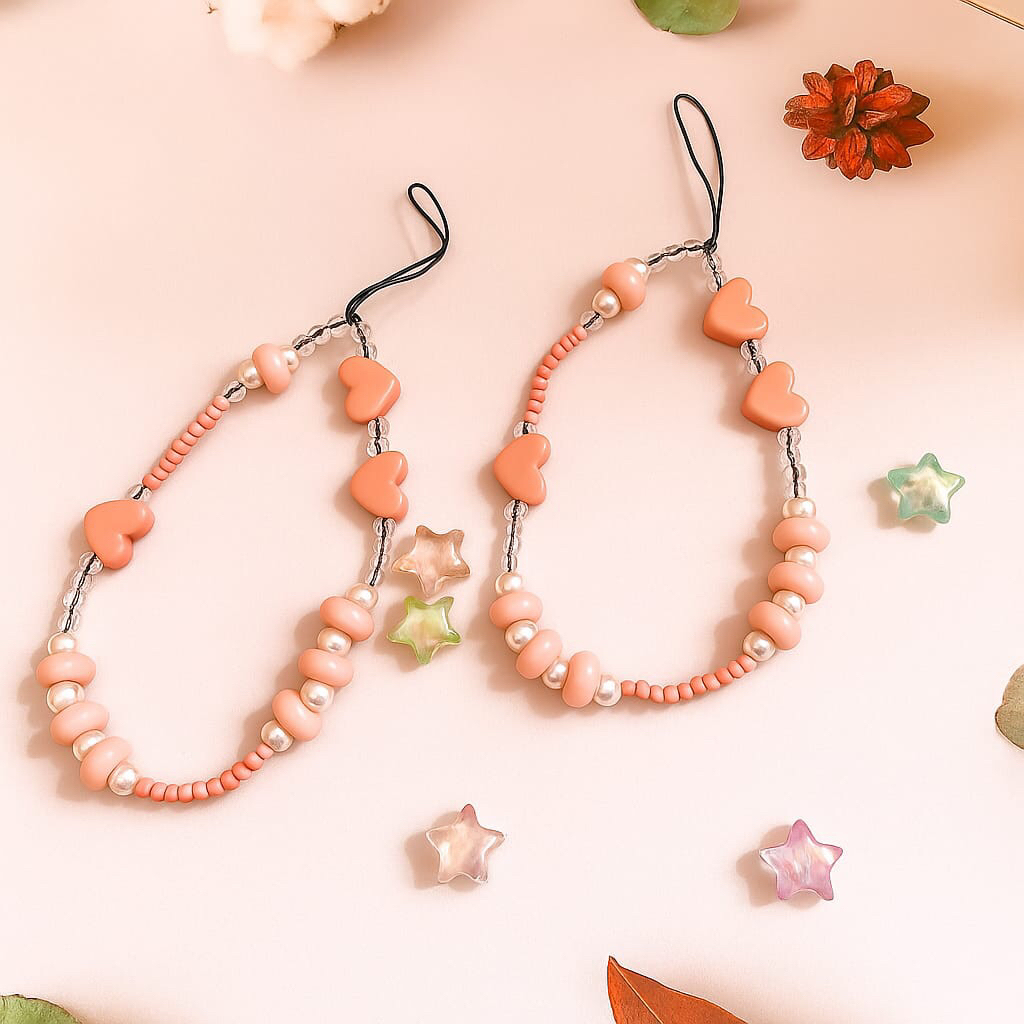 Super Lovely Gantungan HP – Gelang Lanyard Cute Pink Heart untuk Tas & Headset FREE PLASTIK ZIPLOCK