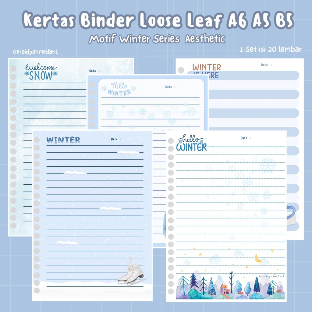 Kertas Binder Loose Leaf A6 A5 B5 Motif Winter Series Aesthetic