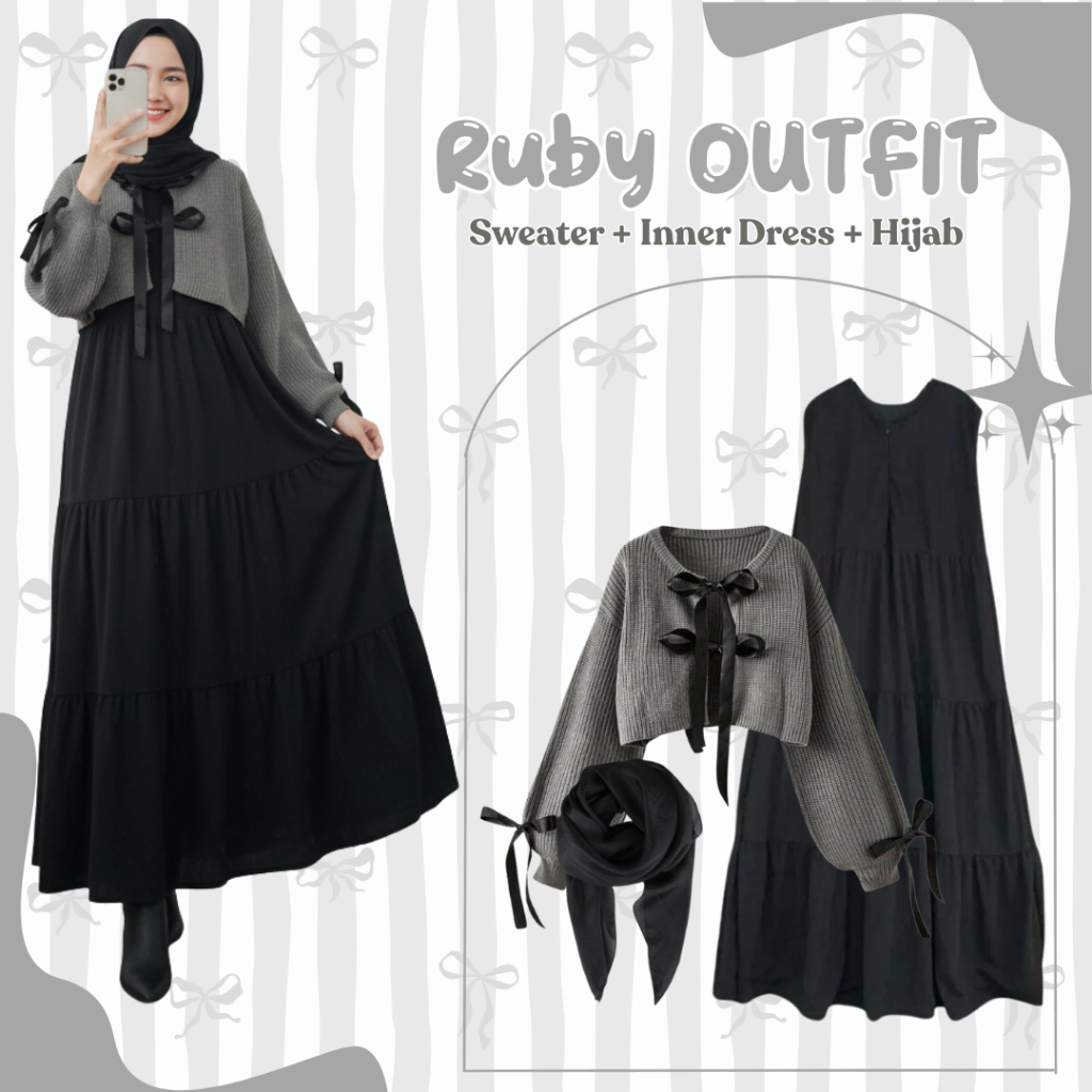 Ruby Outfit | One Set Wanita Remaja Kekinian | Setelan OOTD | Sweater Inner Dress + Hijab | OOTD BW5