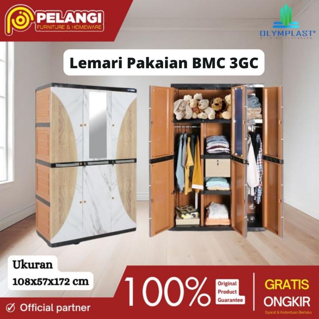 Lemari Olymplast BMC 3GC | Lemari Pakaian | Lemari 3 Pintu | Lemari Plastik | Lemari Estetik