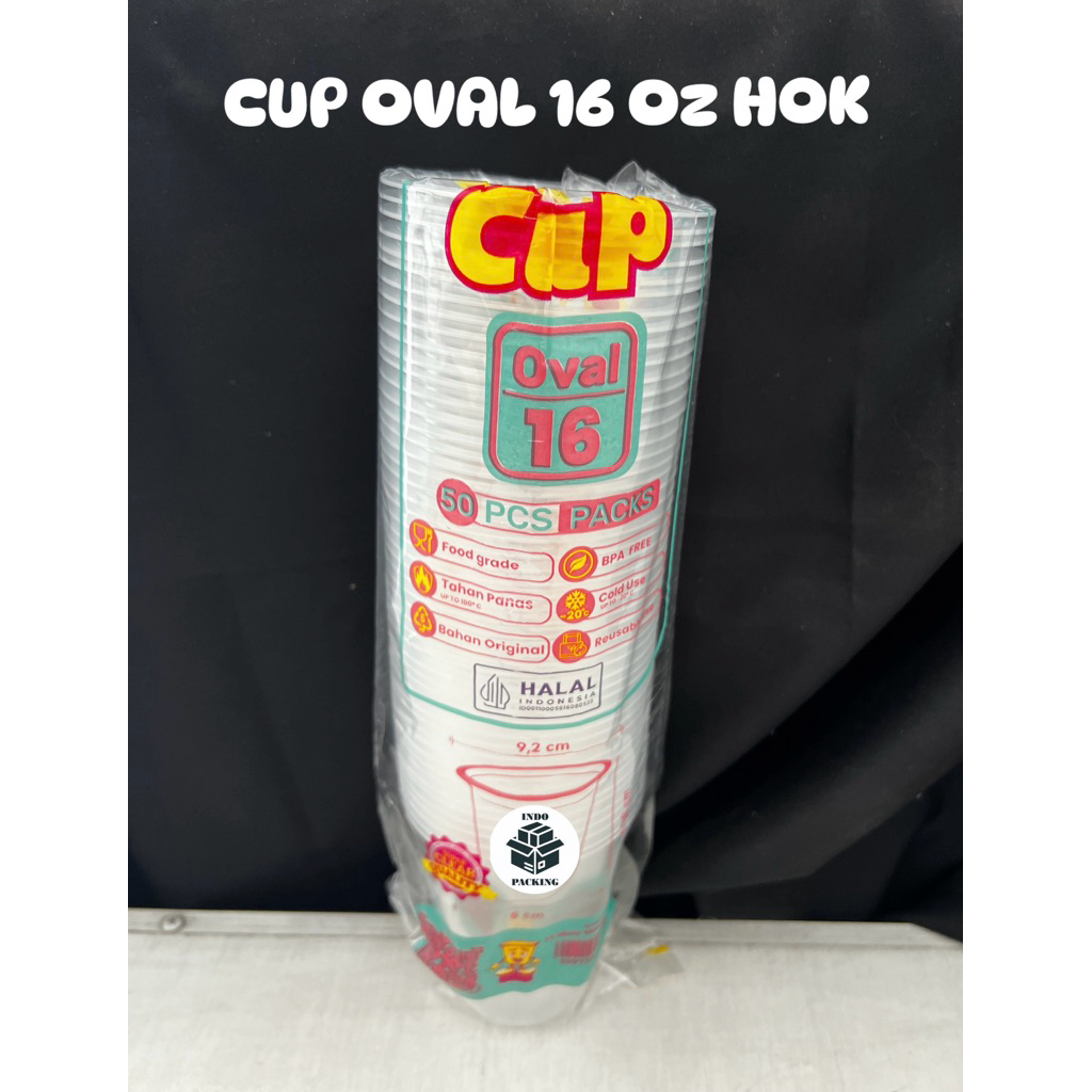 (isi 50) Cup Oval 16 Oz 480ml Hok / Gelas Plastik / Gelas Es Kopi / Cup Murah / Sablon Cup / Cup Pla