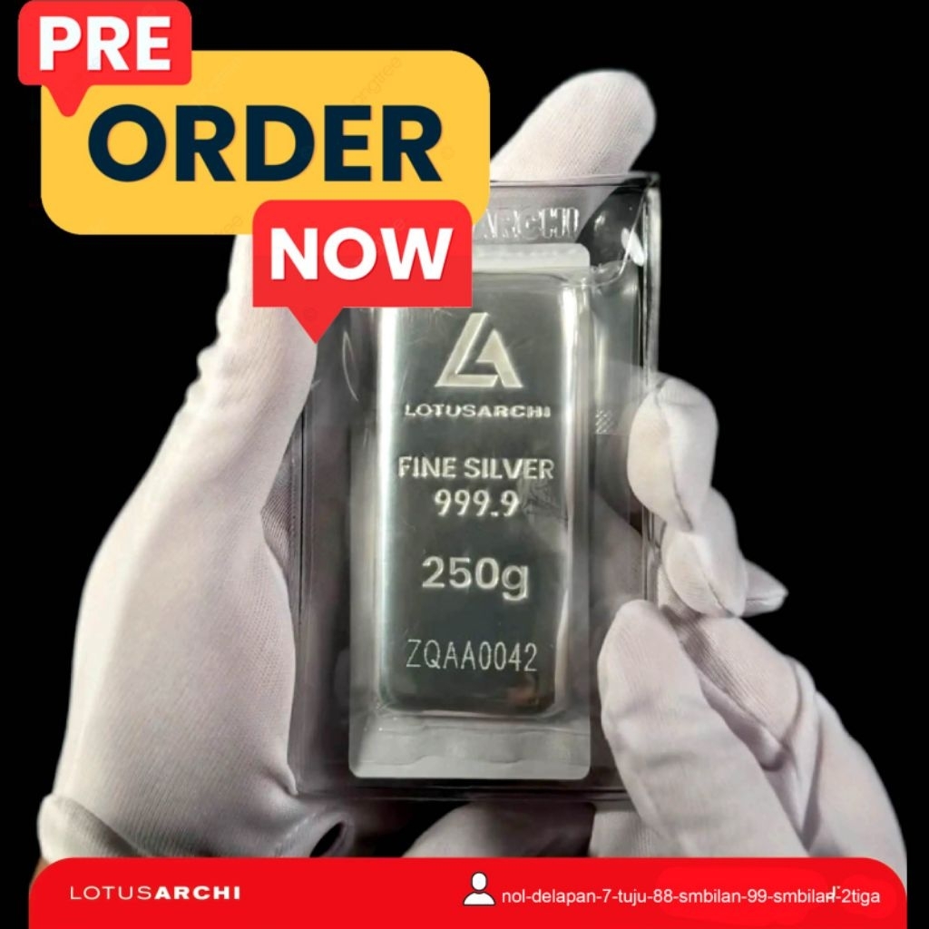 SILVER Lotus Archi PERAK 999,9 LOGAM Perak Batangan Asli Murni 250gram