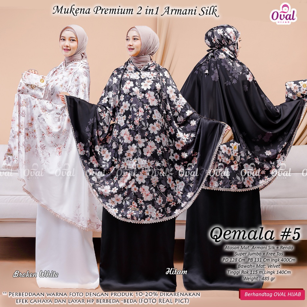 MUKENA MATT ARMANI SILK JUMBO MOTIF QEMALA BY OVAL HIJAB