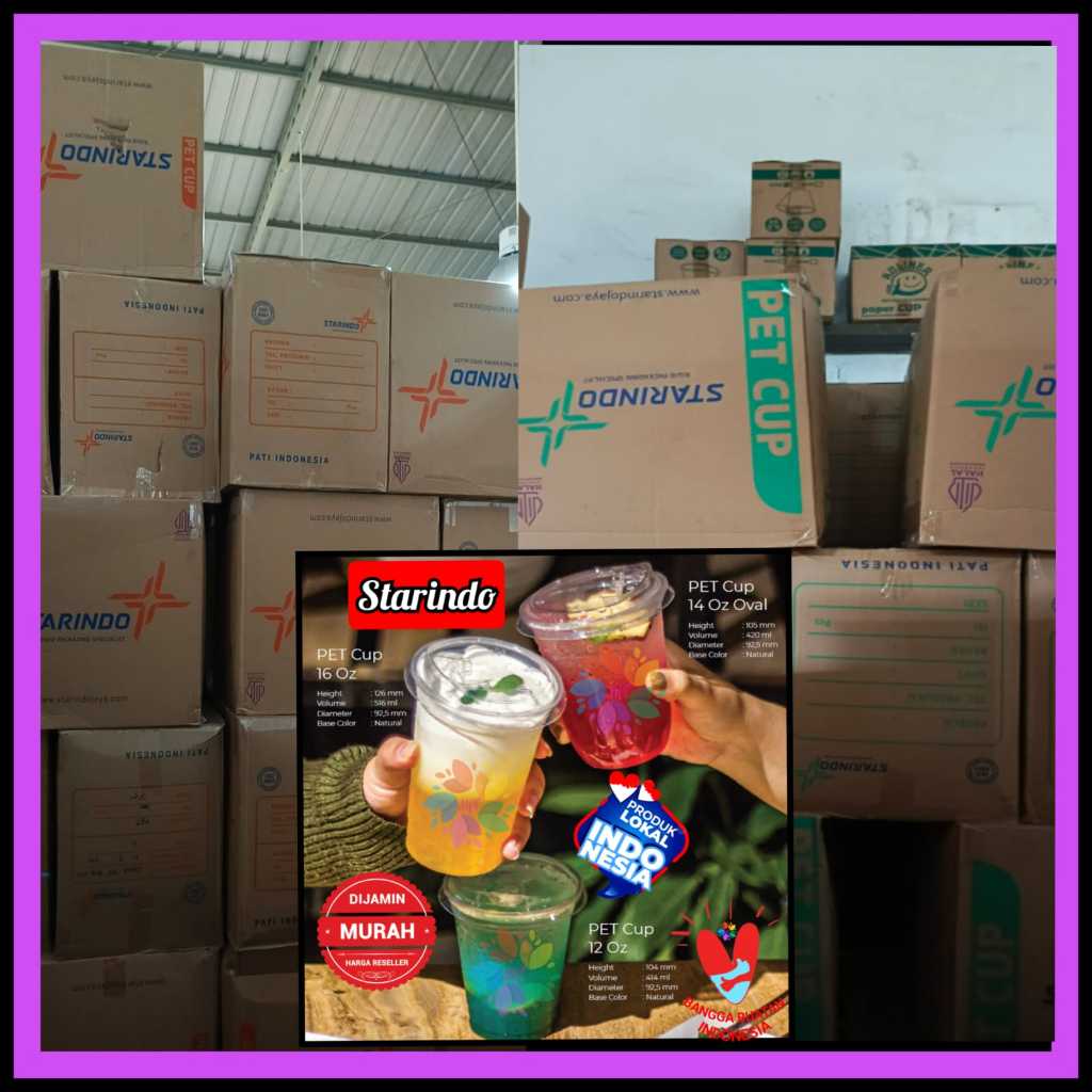 STARINDO GELAS PET 12OZ 14OZ OVAL 16OZ TEBAL 10-12GRAM