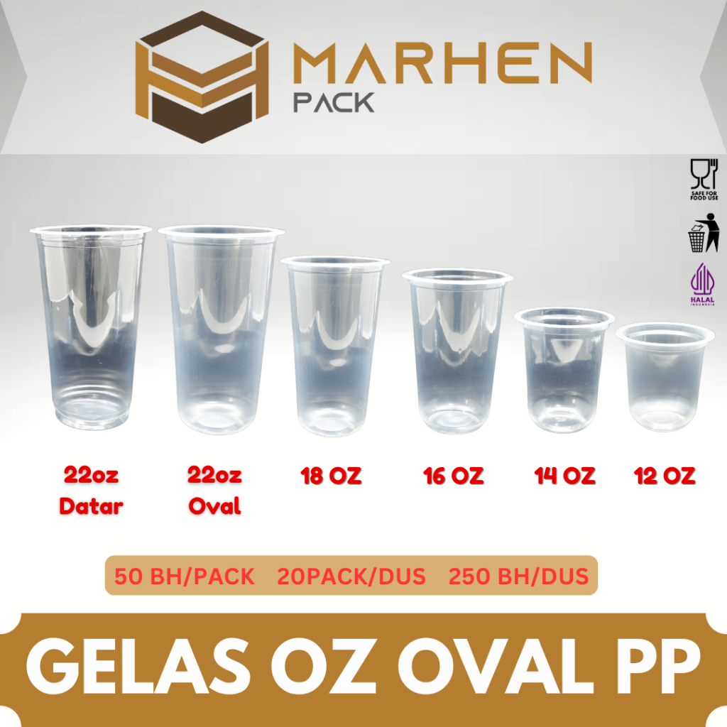 Gelas Plastik Oval Bening 12oz 14oz 16oz 18oz / Gelas Cup Plastik Oz Bening