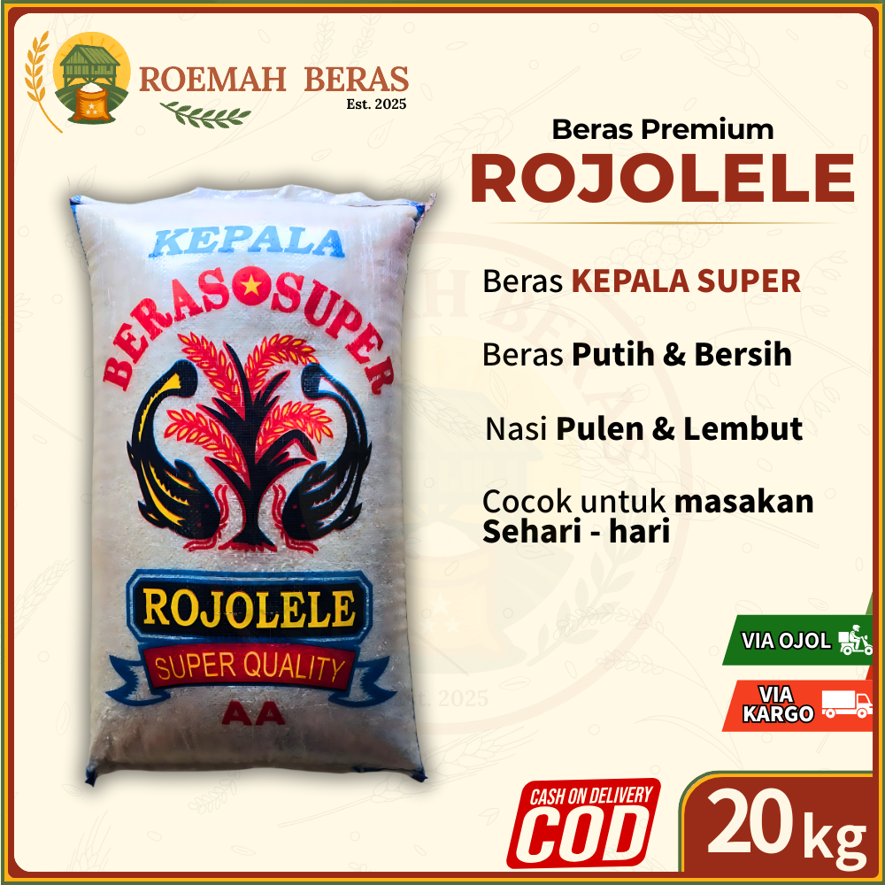 Beras Rojo Lele Super 20 kg - Beras RojoLele - Beras Premium - Pulen Lembut - Kualitas Beras Kepala 