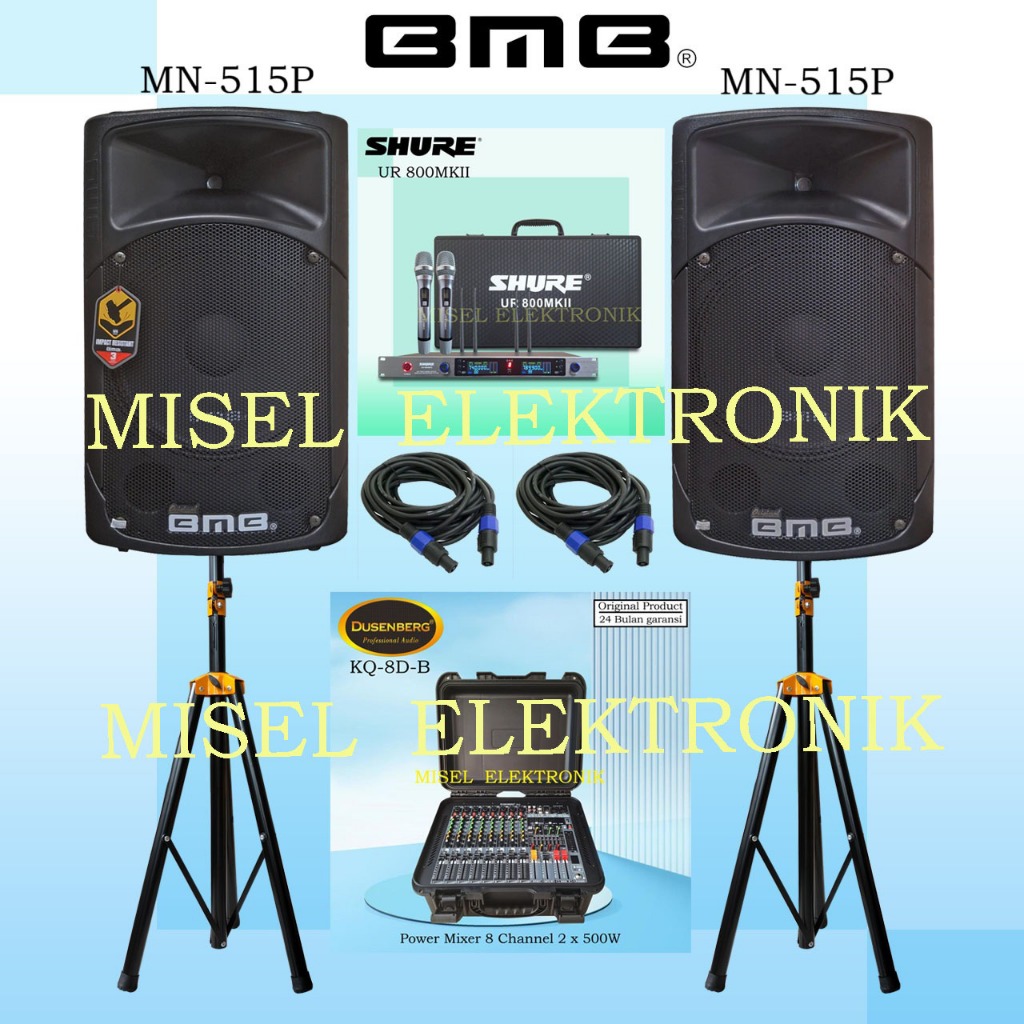 Paket Sound System Indoor Speaker Pasif 15 Inch BMB MN-515P  Power Mixer 8 Channel