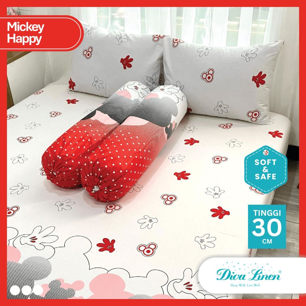 Diva Linen Golden Eterna Katun CVC Sprei Tinggi 30 - Mickey Happy