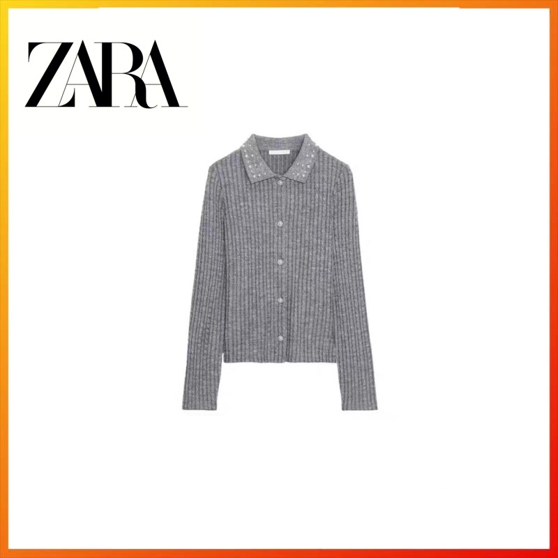 ZARA2025 Autumn New Product Women's Jewelry Collar Cutting Knitted Coat