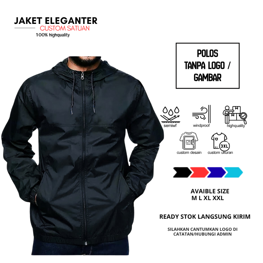 Jaket polos Eleganter sporty | jaket hoodie navy hitam merah | jaket bertudung
