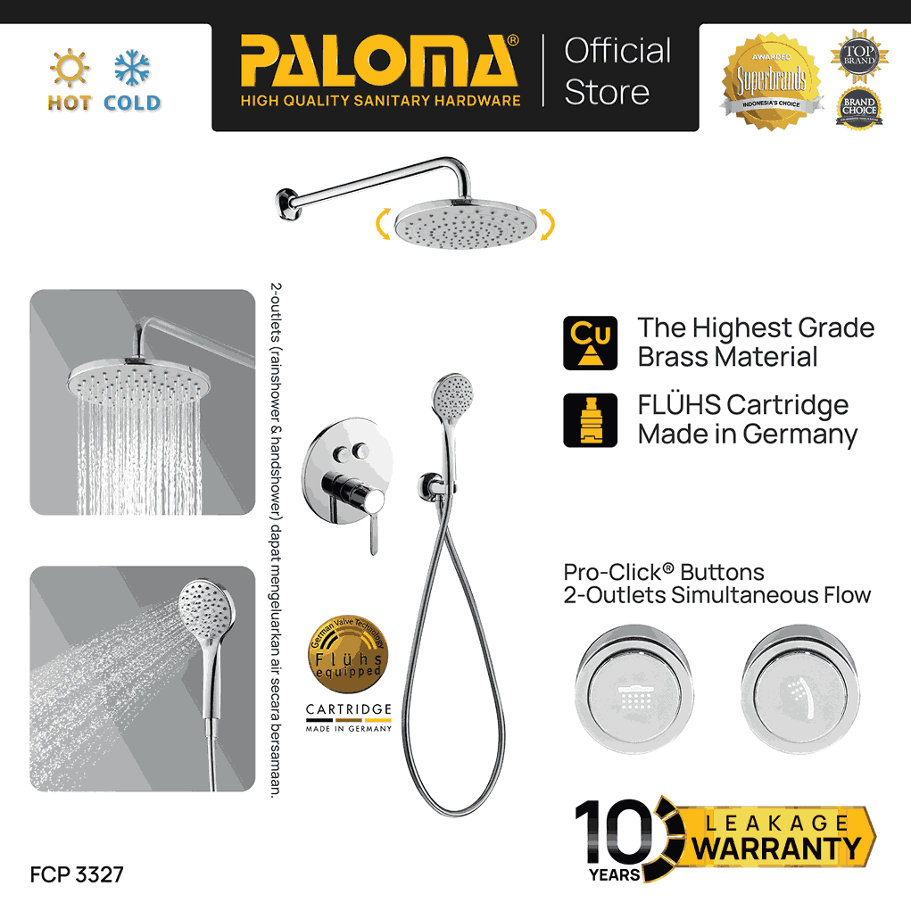 PALOMA FCP 3327  Keran Mixer Shower Keran Tanam Handshower Keran Wall Dinding Tembok Kran Air Brass 