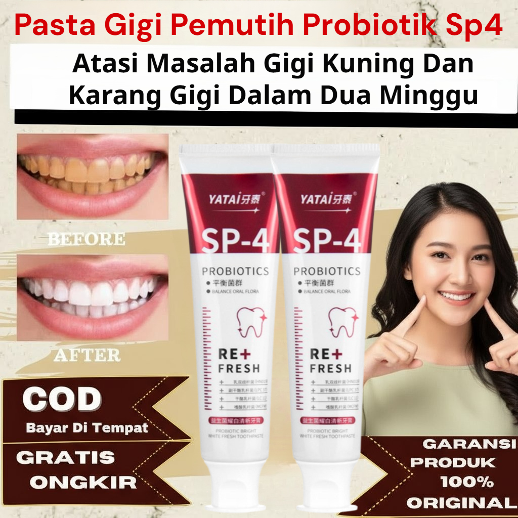 Pasta Gigi Pemutih Dengan Probiotik Nano Hydroxyapatite / Bersihkan Noda Perkuat Enamel / Atasi Gigi