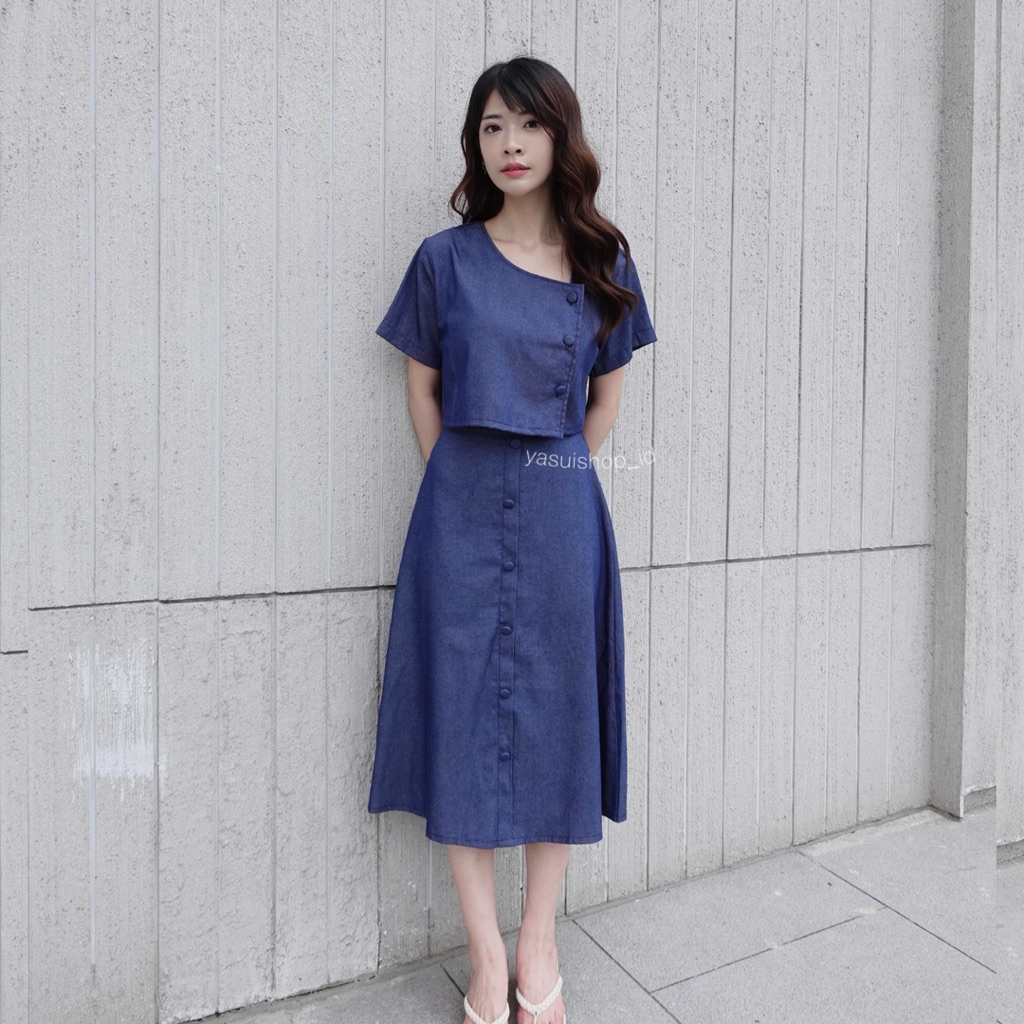 YASUI - Nami Denim Set | Setelan Atasan Rok Denim Wanita