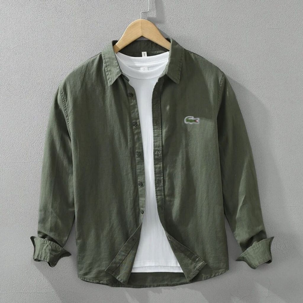 Kemeja Slimfit Pria Lengan Panjang Bahan katun Tebal Kemeja Lengan Panjang Pria Putih Polos Logo Bua