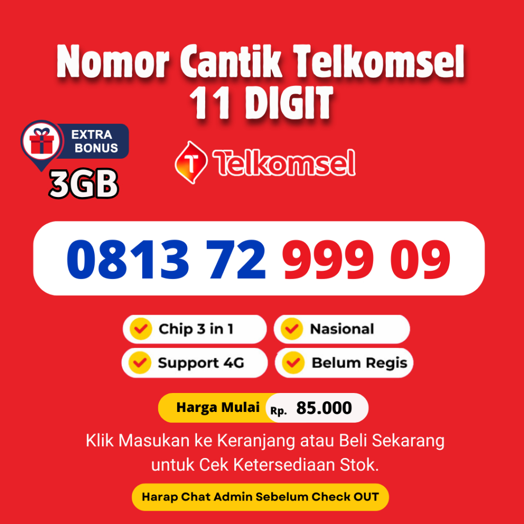 Nomor Cantik Telkomsel 11 DIGIT Murah Bonus kuota 3GB NASIONAL- Kartu Perdana Simpati Murah dan Rapi