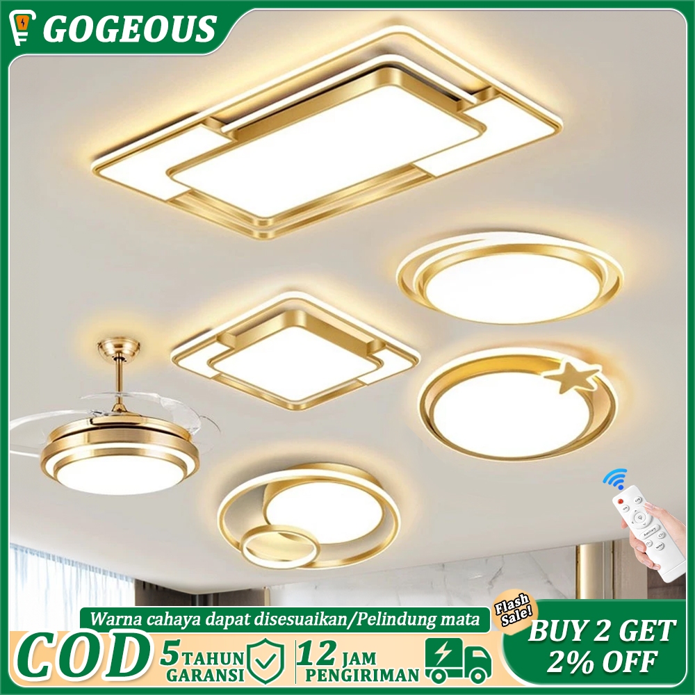 GOGEOUS Lampu Plafon 3 Warna LED 48/90CM Modern Minimalis Bentuk Persegi Gaya Nordic Untuk Dekorasi 
