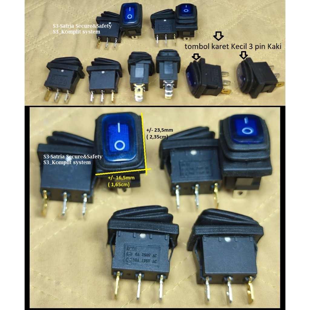 Biru tombol WP 3PIN kaki AC 16A 250V KCD1 bagus IO I O 3 Kaki On Off karet Saklar Waterproof kecil b