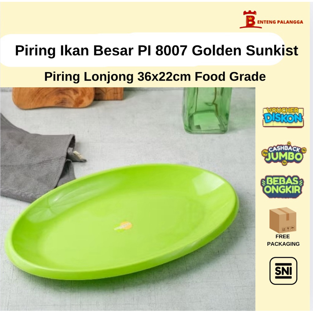 Piring Ikan Besar Golden Sunkist PI 8007 Hijau Food Grade – Piring Makan Panjang Lonjong Motif Elega