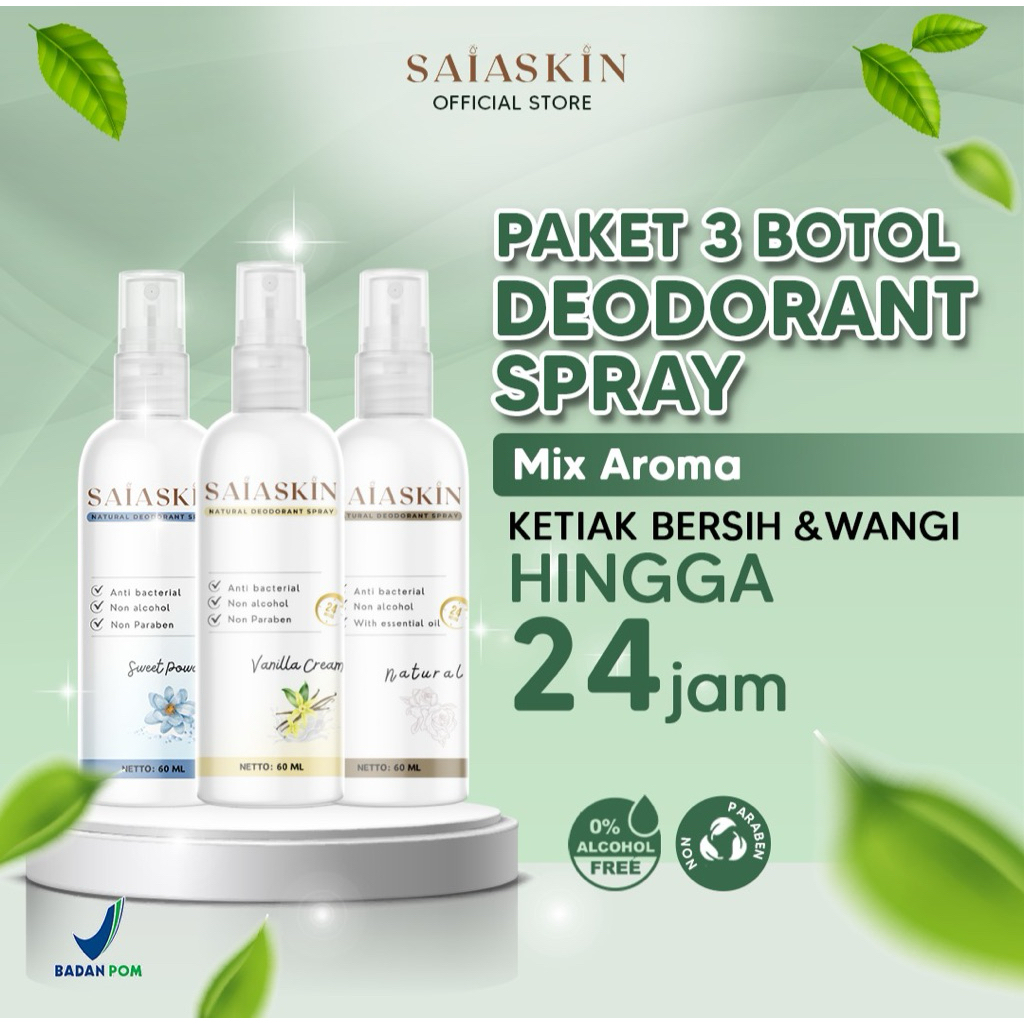 Deodorant Spray SaiaSkin | Tahan hingga 24 jam | BPOM