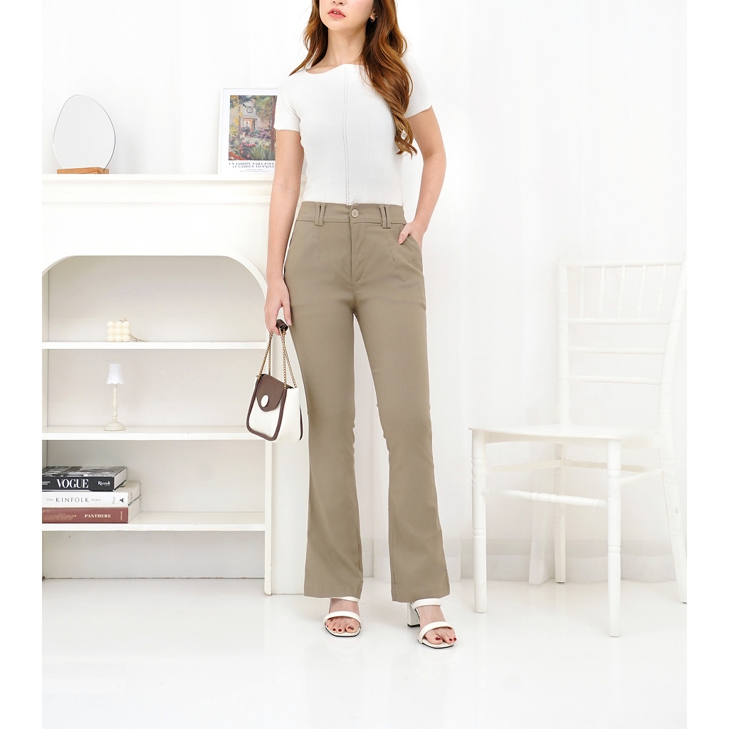 My Beutique - Celana Kulot Cutbray High Waist Bahan Bengalin Soft Jeans
