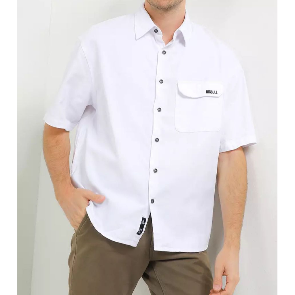 Cotton Oxford Shirt Kls550 KEMEJA LOIS ORIGINAL PRIA WARNA PUTIH WHITE LENGAN PENDEK