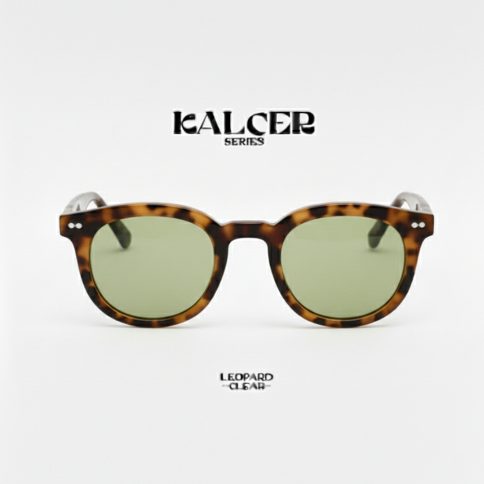 Byoeyewear Kacamata Hitam Vintage Pria wanita Frame leopard lensa hijau Kacamata Bulat Kalcer Series