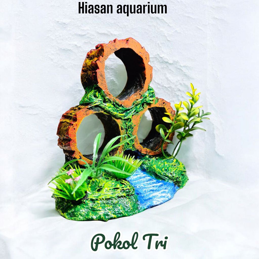 Hiasan Aquarium Aquascape Rumah ikan terowongan tiga
